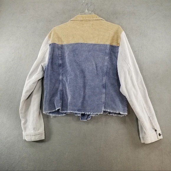 Oli & Hali Mineral Washed Color Block Fitted Corduroy Denim Jacket Raw Hem - Picture 6 of 17
